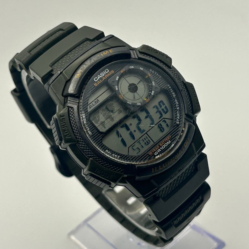 Casio AE-1000W Men's World Time Digital Sport Watch, Green Working New Battery
